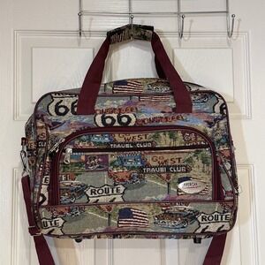 American Uni Route 66 Tapestry Messenger Bag Americana Travel Crossbody Burgundy